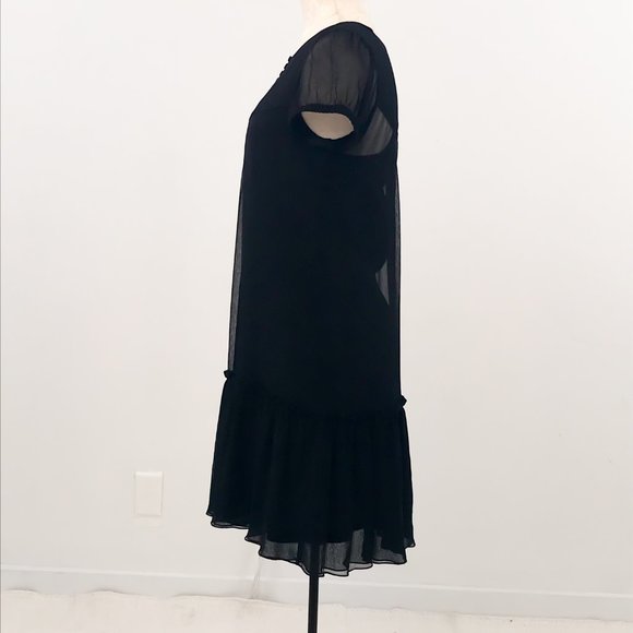 Vintage 90s XS Silk Sheer Babydoll Dress Black - Picture 5 of 11